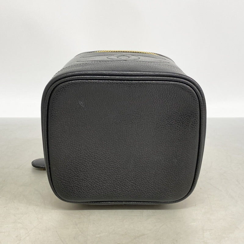 【6fd5612-k】シャネル バニティバッグ キャビアスキン ブラック ゴールド金具【中古】レディース