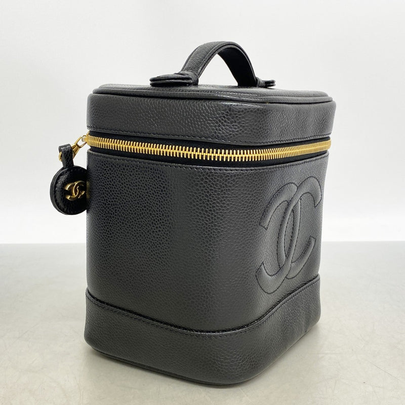 【6fd5613-k】シャネル バニティバッグ キャビアスキン ブラック ゴールド金具【中古】レディース