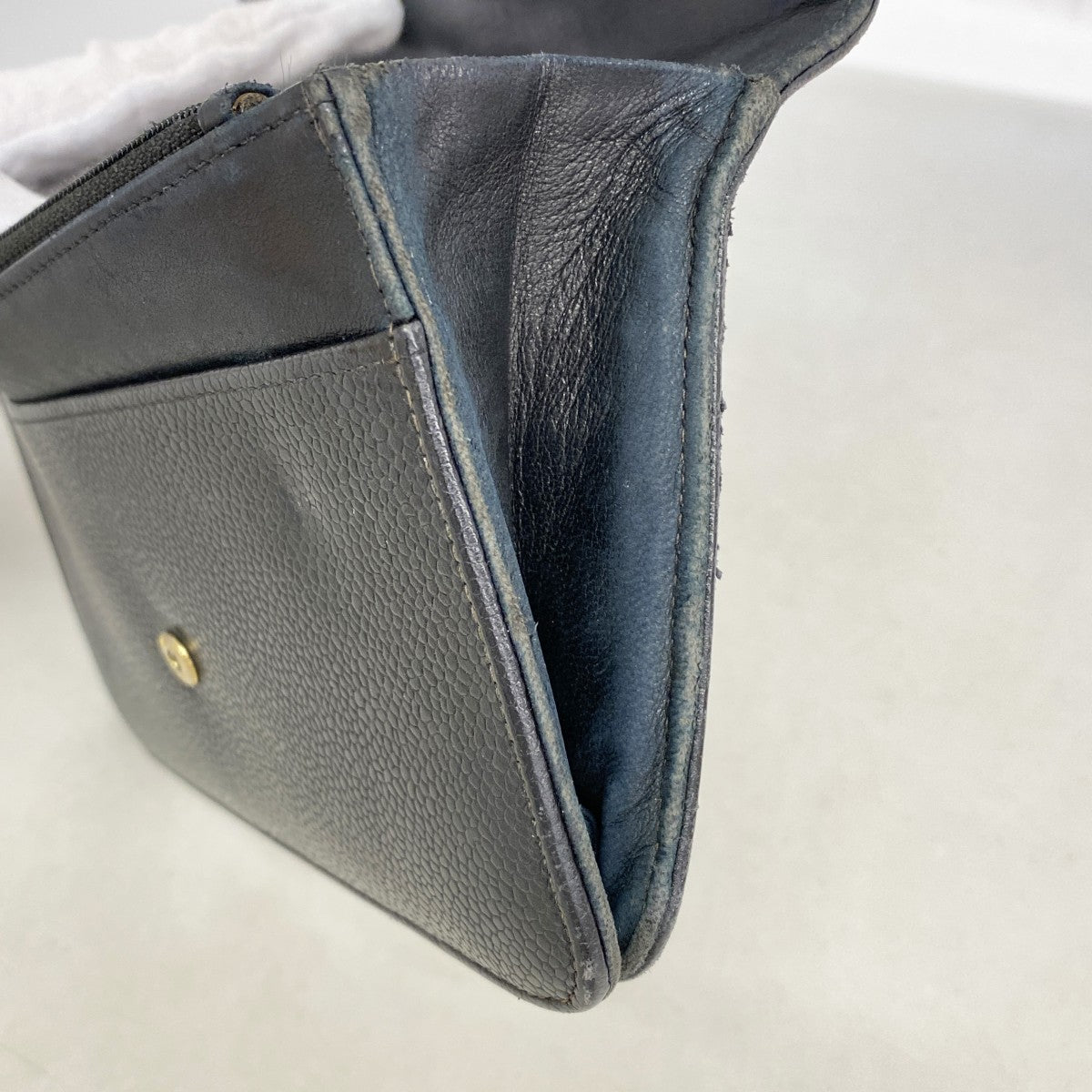 【6fd5615-k】シャネル 長財布 キャビアスキン ブラック ゴールド金具【中古】レディース