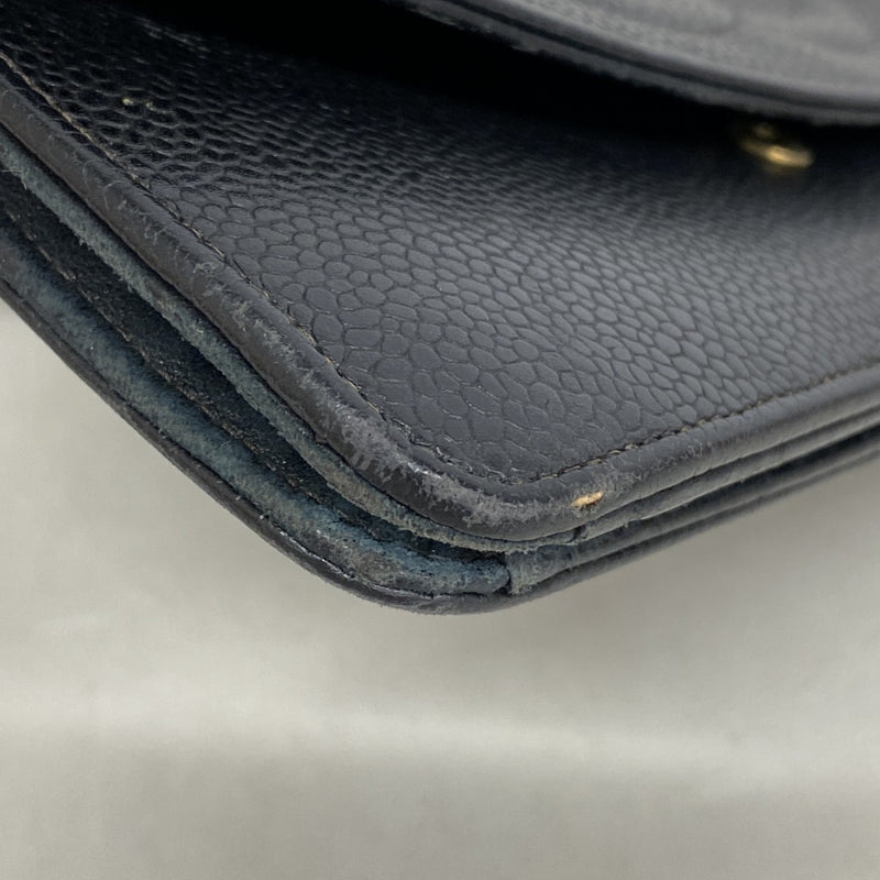 【6fd5615-k】シャネル 長財布 キャビアスキン ブラック ゴールド金具【中古】レディース