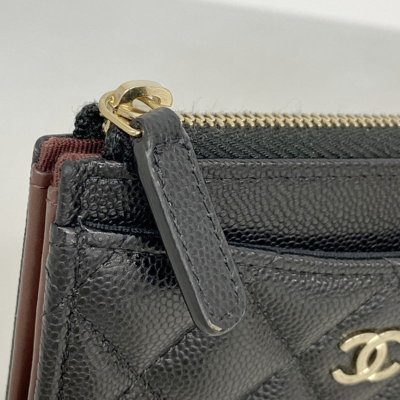 【6fd5616-k】シャネル コインケース マトラッセ キャビアスキン ブラック シャンパンゴールド金具【中古】レディース