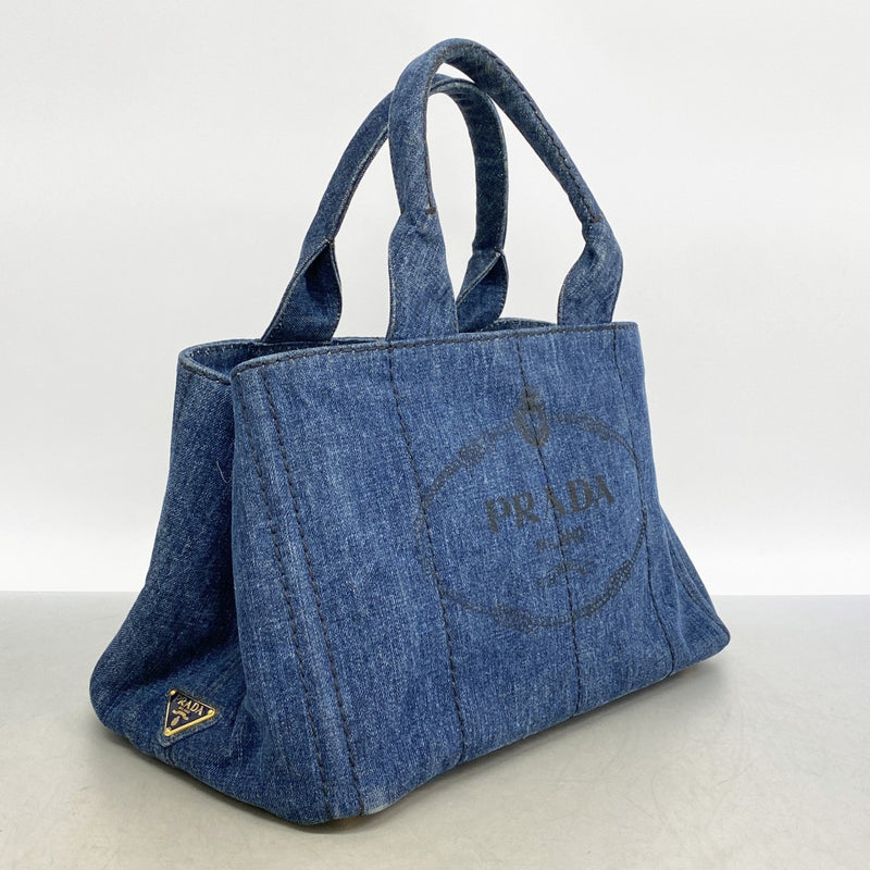 【6fd5630-k】プラダ トートバッグ カナパ キャンバス ネイビー ゴールド金具【中古】レディース