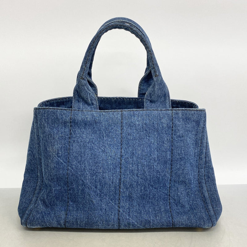 【6fd5630-k】プラダ トートバッグ カナパ キャンバス ネイビー ゴールド金具【中古】レディース