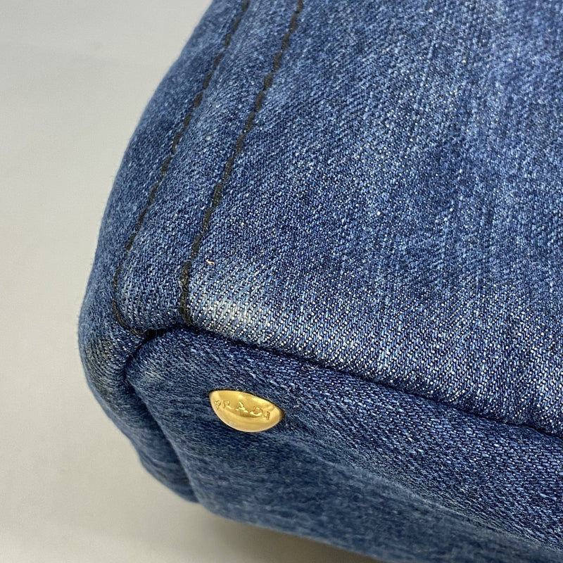 【6fd5630-k】プラダ トートバッグ カナパ キャンバス ネイビー ゴールド金具【中古】レディース