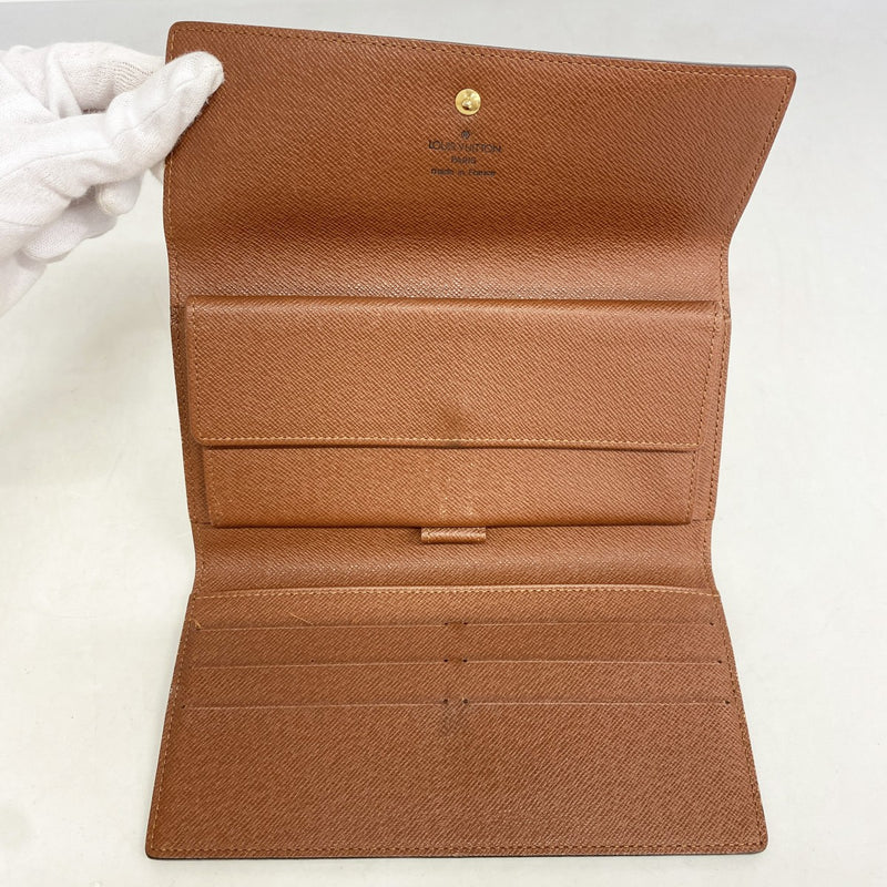 【6fd5651】ルイヴィトン 三つ折り長財布 モノグラム ポルトフォイユインターナショナル M61215 ブラウン【中古】レディース