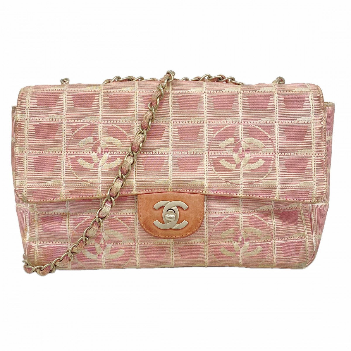 【6fd5759】シャネル ショルダーバッグ ニュートラベル Wチェーン ナイロン ピンク シルバー金具【中古】レディース