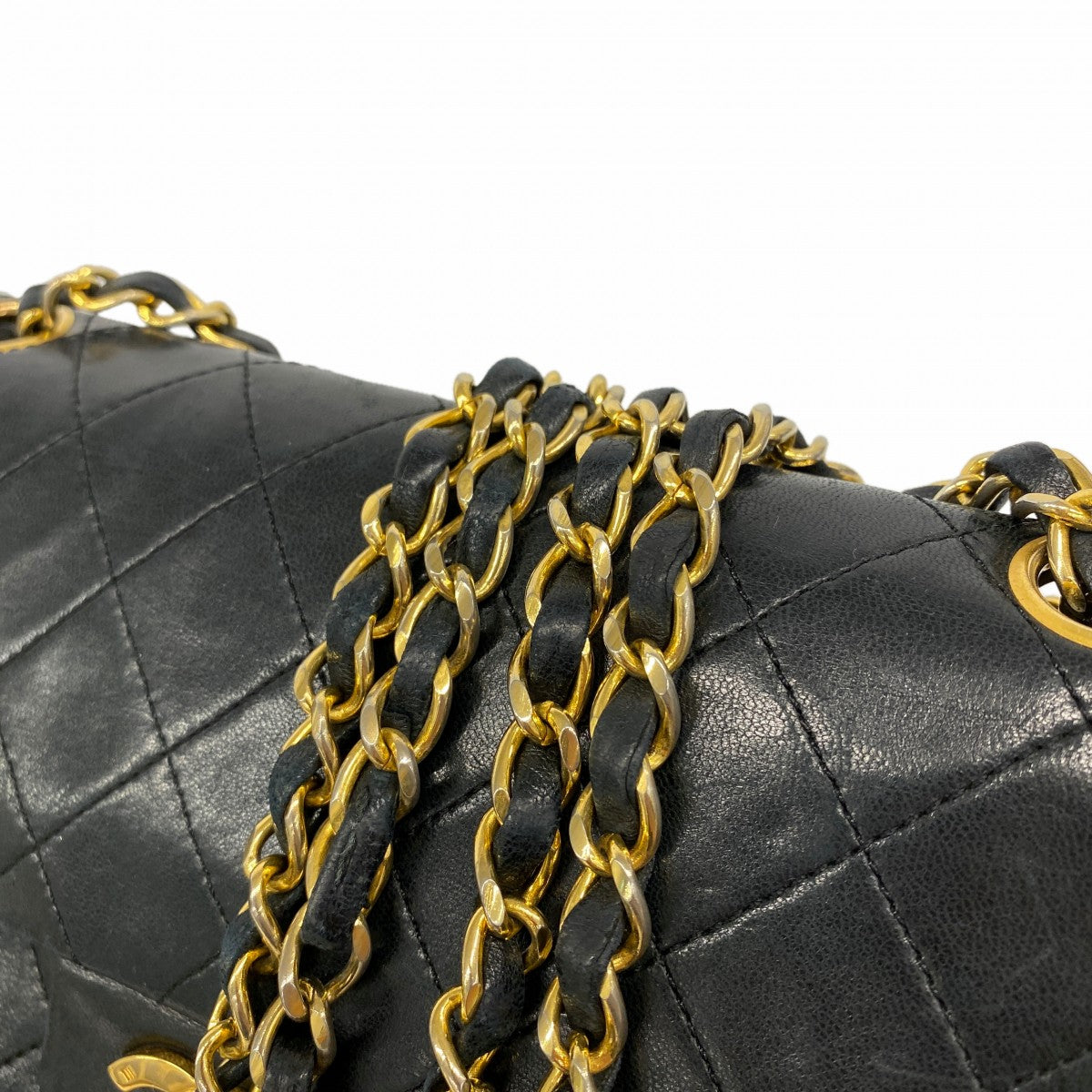 【6fd5762】シャネル ショルダーバッグ マトラッセ Wフラップ Wチェーン ラムスキン ブラック ゴールド金具【中古】レディース