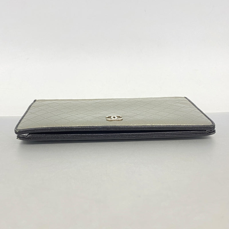 【6fd5763】シャネル 長財布 ビコローレ レザー グレー ブラック シルバー金具【中古】レディース