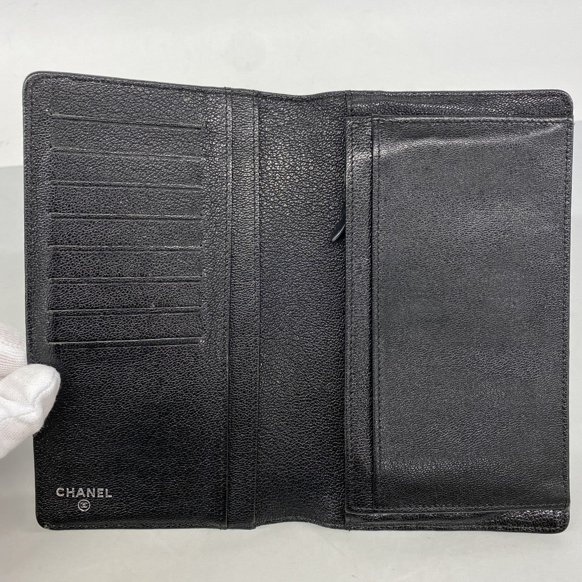 【6fd5763】シャネル 長財布 ビコローレ レザー グレー ブラック シルバー金具【中古】レディース