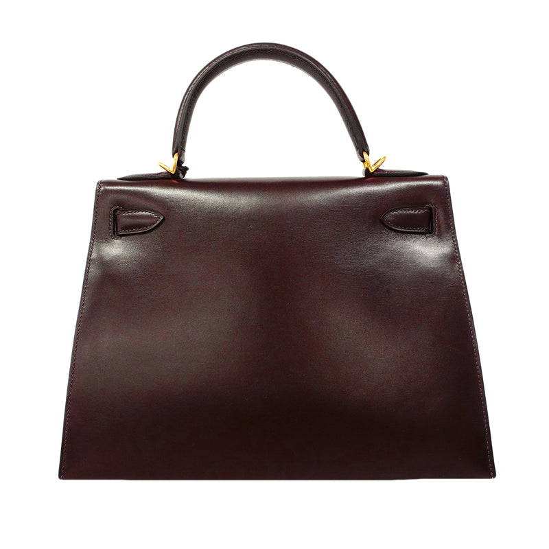 【6fd5775】エルメス ハンドバッグ ケリー28 ボックスカーフ ハバナ ゴールド金具 □E刻印 2wayバッグ【中古】レディース