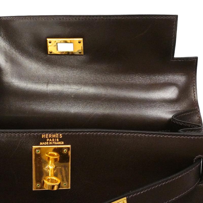 【6fd5775】エルメス ハンドバッグ ケリー28 ボックスカーフ ハバナ ゴールド金具 □E刻印 2wayバッグ【中古】レディース