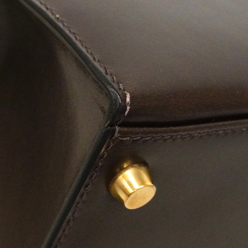 【6fd5775】エルメス ハンドバッグ ケリー28 ボックスカーフ ハバナ ゴールド金具 □E刻印 2wayバッグ【中古】レディース
