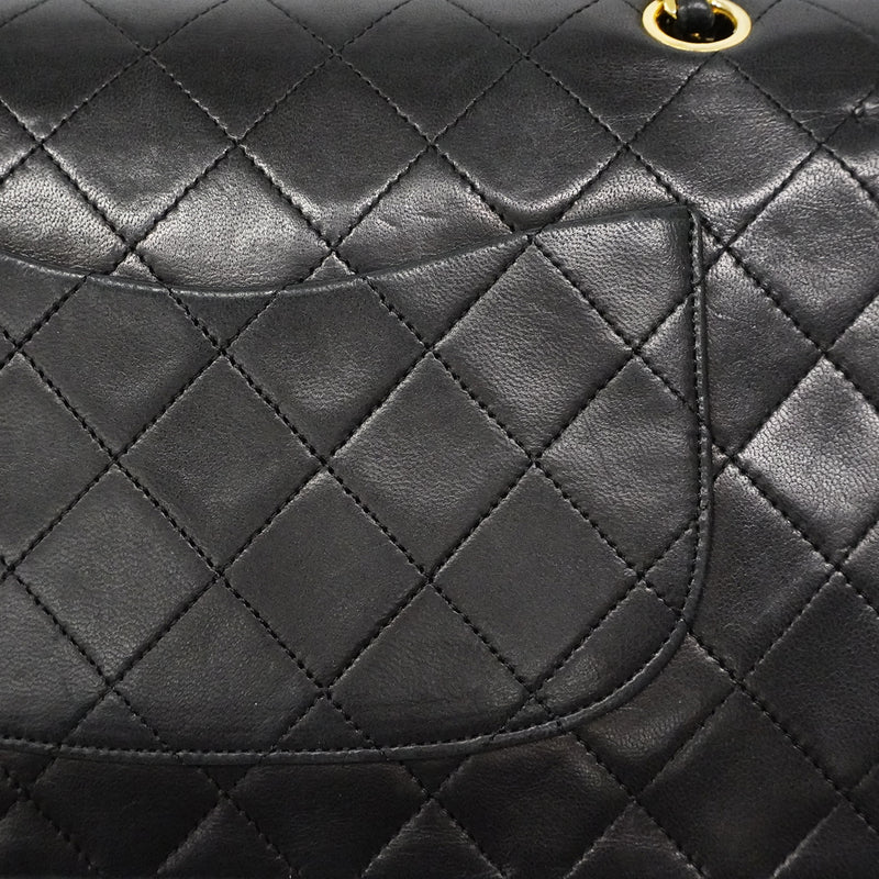【6fd5777】シャネル ショルダーバッグ マトラッセ Wフラップ Wチェーン ラムスキン ブラック ゴールド金具【中古】レディース