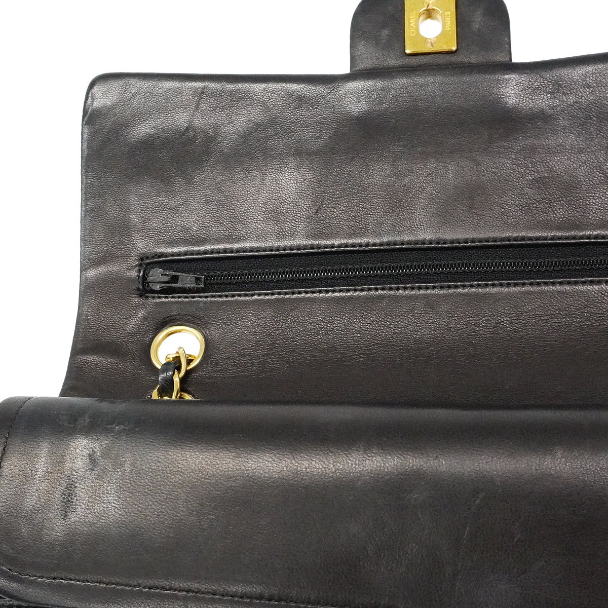 【6fd5777】シャネル ショルダーバッグ マトラッセ Wフラップ Wチェーン ラムスキン ブラック ゴールド金具【中古】レディース