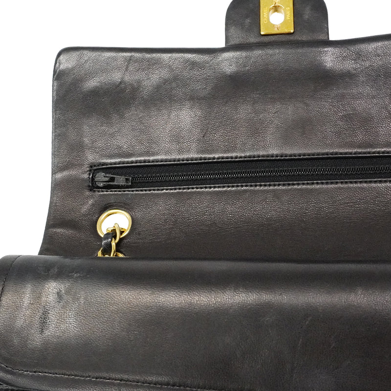 【6fd5777】シャネル ショルダーバッグ マトラッセ Wフラップ Wチェーン ラムスキン ブラック ゴールド金具【中古】レディース