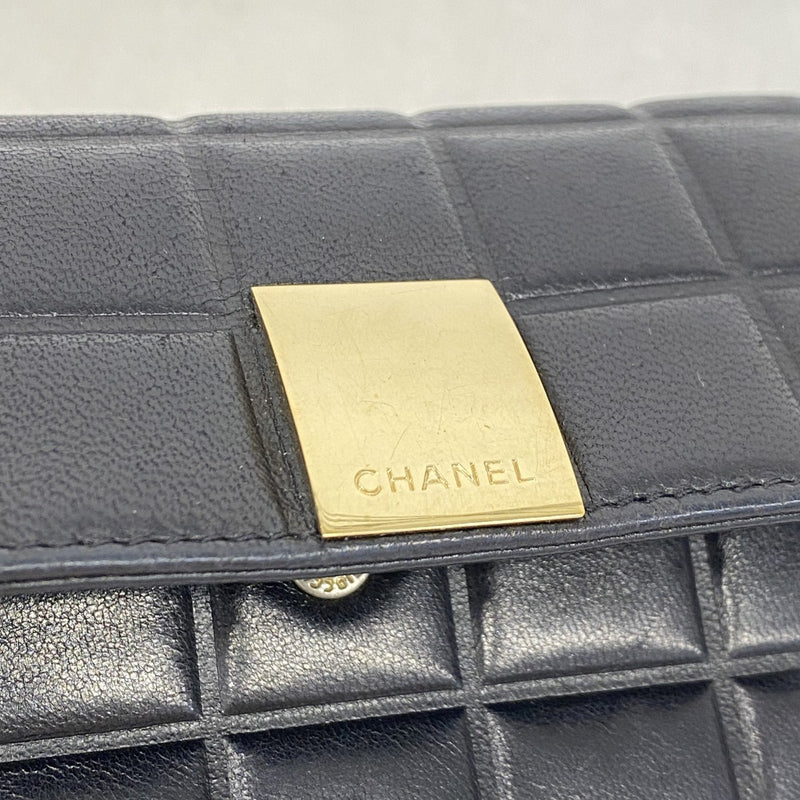 【6fd5801】シャネル 三つ折り財布 チョコバー ラムスキン ブラック ゴールド金具【中古】レディース