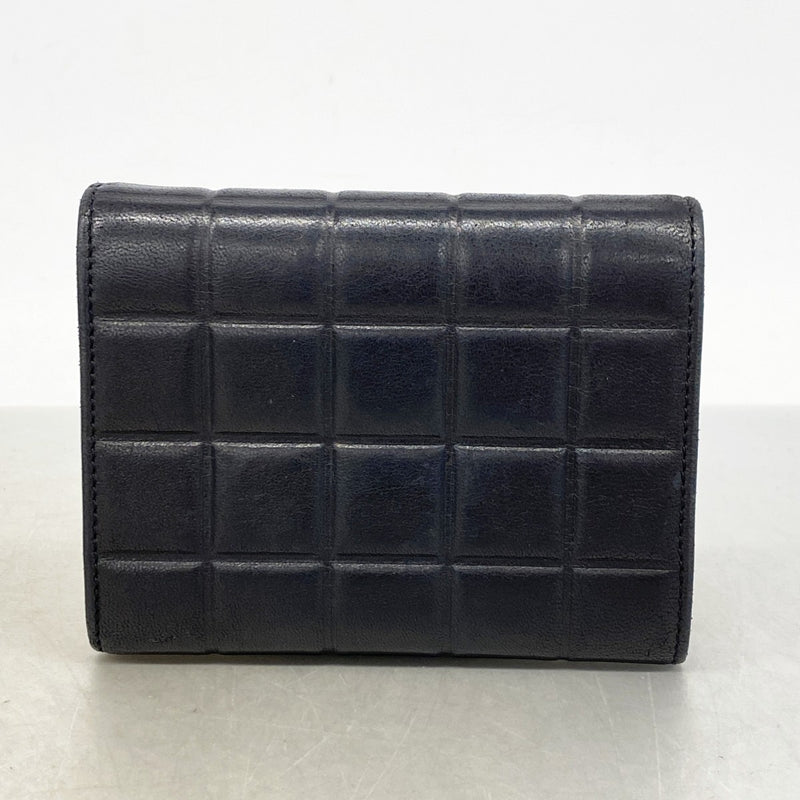 【6fd5801】シャネル 三つ折り財布 チョコバー ラムスキン ブラック ゴールド金具【中古】レディース