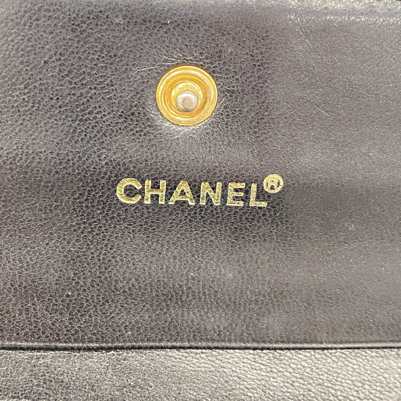 【6fd5801】シャネル 三つ折り財布 チョコバー ラムスキン ブラック ゴールド金具【中古】レディース