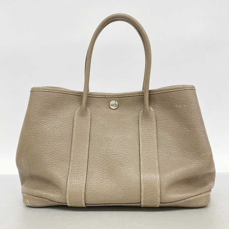 【6fd5852】エルメス トートバッグ ガーデンパーティTPM トリヨンクレマンス エトゥープ シルバー金具 □O刻印【中古】レディース