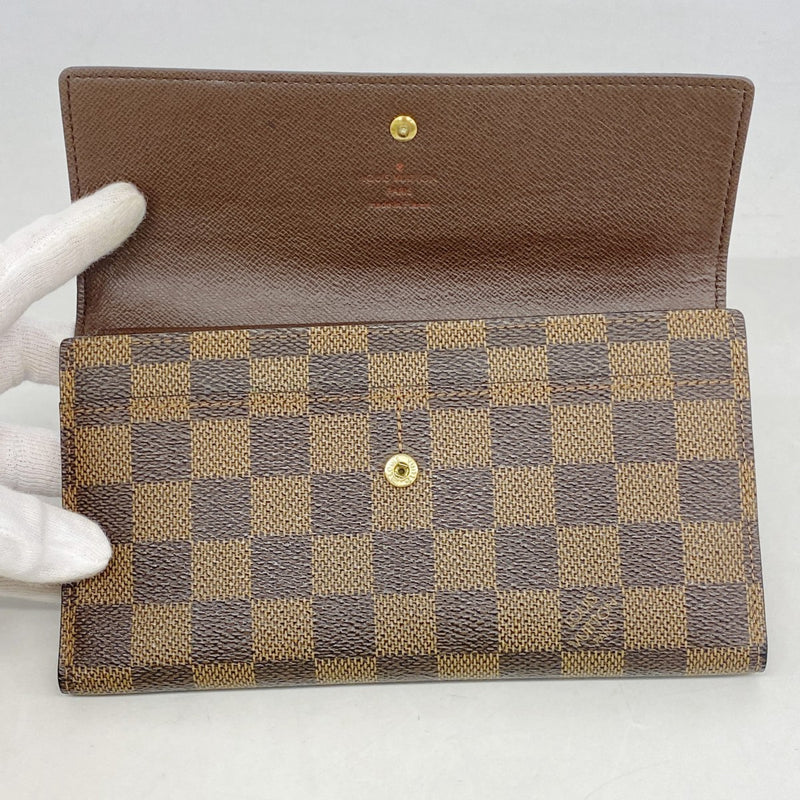 【6fd5860】ルイヴィトン 三つ折り長財布 ダミエ ポルトフォイユインターナショナル N61217 エベヌ【中古】レディース
