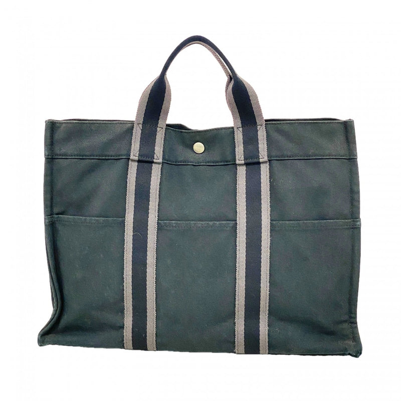【6fd5876】エルメス トートバッグ フールトゥMM キャンバス ブラック シルバー金具【中古】メンズ レディース ユニセックス