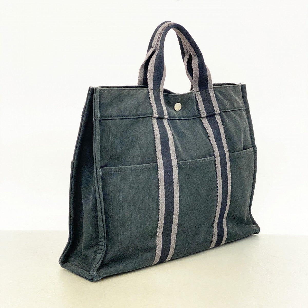 【6fd5876】エルメス トートバッグ フールトゥMM キャンバス ブラック シルバー金具【中古】メンズ レディース ユニセックス