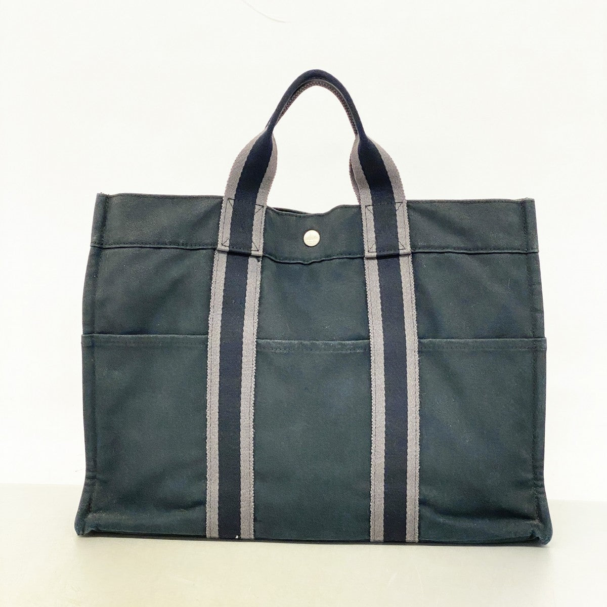 【6fd5876】エルメス トートバッグ フールトゥMM キャンバス ブラック シルバー金具【中古】メンズ レディース ユニセックス