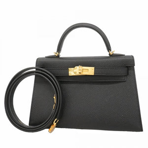 ★SALE【6fd5906-g】エルメス ハンドバッグ ミニケリー2 ヴォーエプソン ブラック ゴールド金具 G刻印 2wayバッグ【中古】レディース