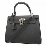 【6fd5908-g】エルメス ハンドバッグ ケリー25 ヴォーエプソン ブラック シルバー金具 W刻印 2wayバッグ【中古】レディース
