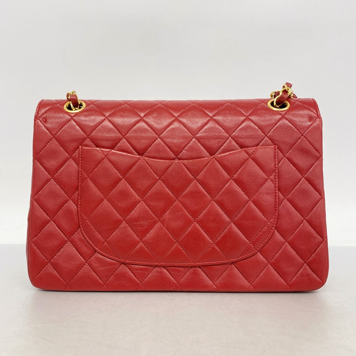 【6fd5926】シャネル ショルダーバッグ マトラッセ Wフラップ Wチェーン ラムスキン レッド ゴールド金具【中古】レディース