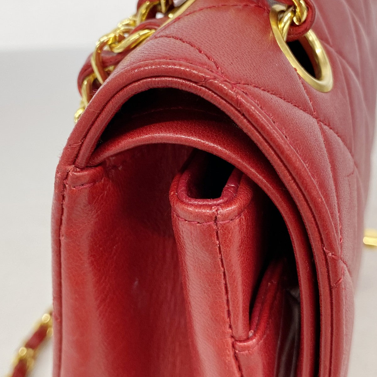 【6fd5926】シャネル ショルダーバッグ マトラッセ Wフラップ Wチェーン ラムスキン レッド ゴールド金具【中古】レディース