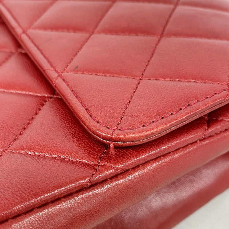 【6fd5926】シャネル ショルダーバッグ マトラッセ Wフラップ Wチェーン ラムスキン レッド ゴールド金具【中古】レディース