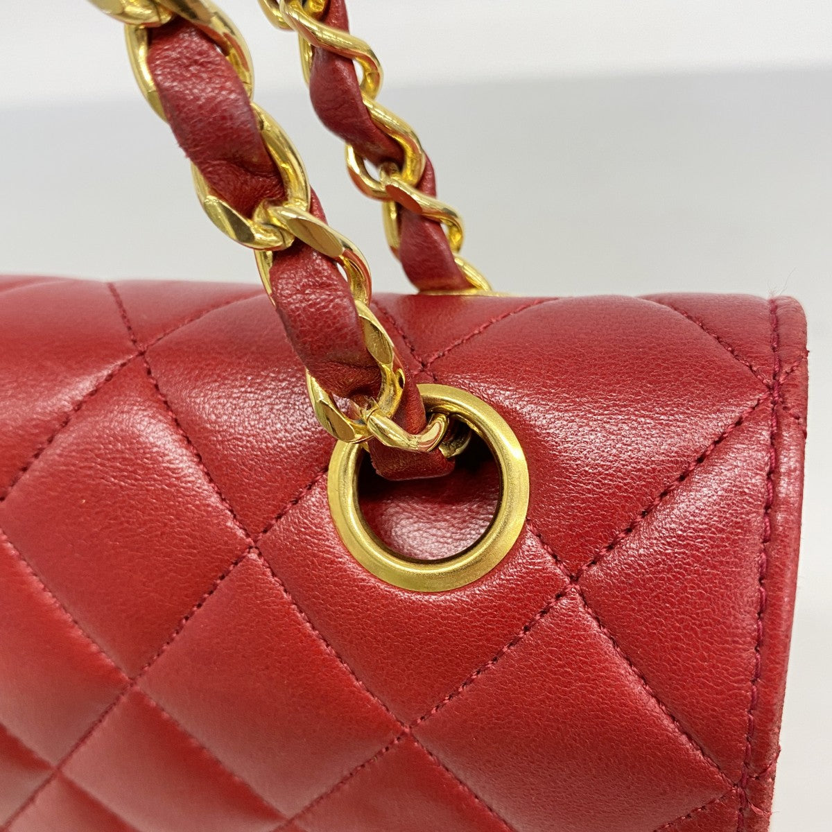【6fd5926】シャネル ショルダーバッグ マトラッセ Wフラップ Wチェーン ラムスキン レッド ゴールド金具【中古】レディース