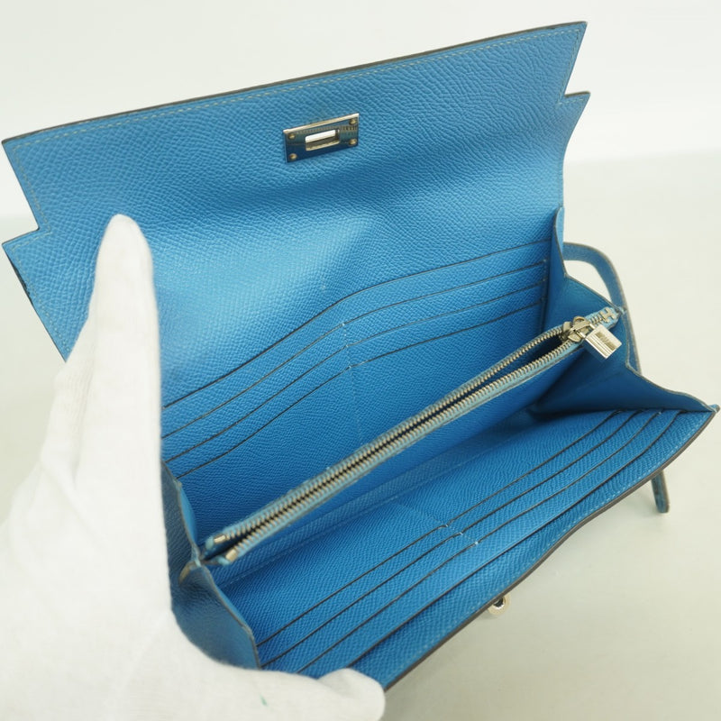 【6fd5940】エルメス 長財布 ケリーウォレット ヴォーエプソン アズール シルバー金具 T刻印【中古】メンズ レディース ユニセックス