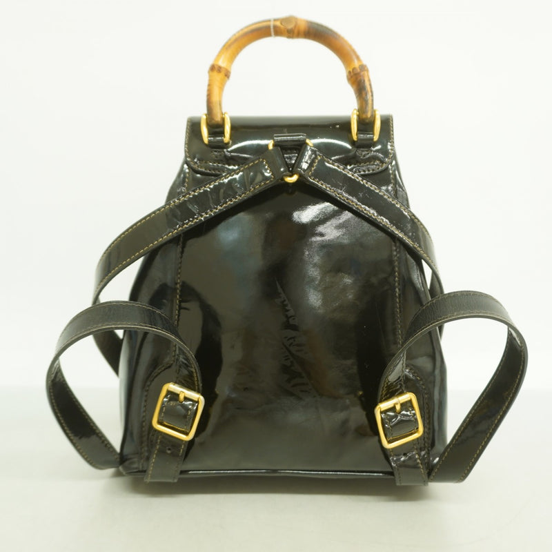 【6fd5955】グッチ リュック・デイパック バンブー 003 1705 0030 エナメル ブラック ゴールド金具【中古】レディース