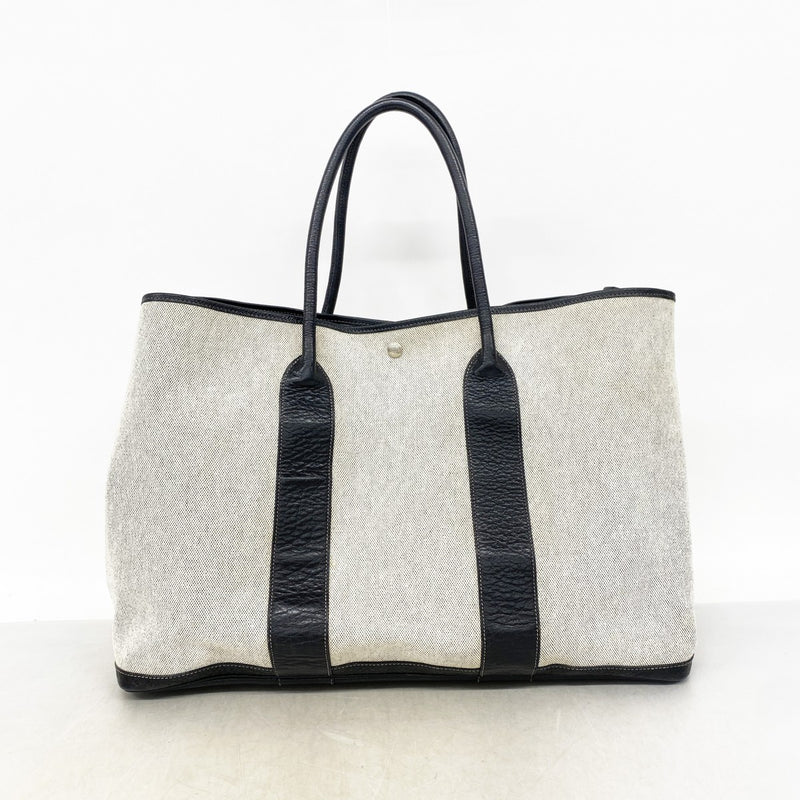 【6fd5983】エルメス トートバッグ ガーデンパーティGM トワルアッシュ ブラック シルバー金具 □G刻印【中古】レディース