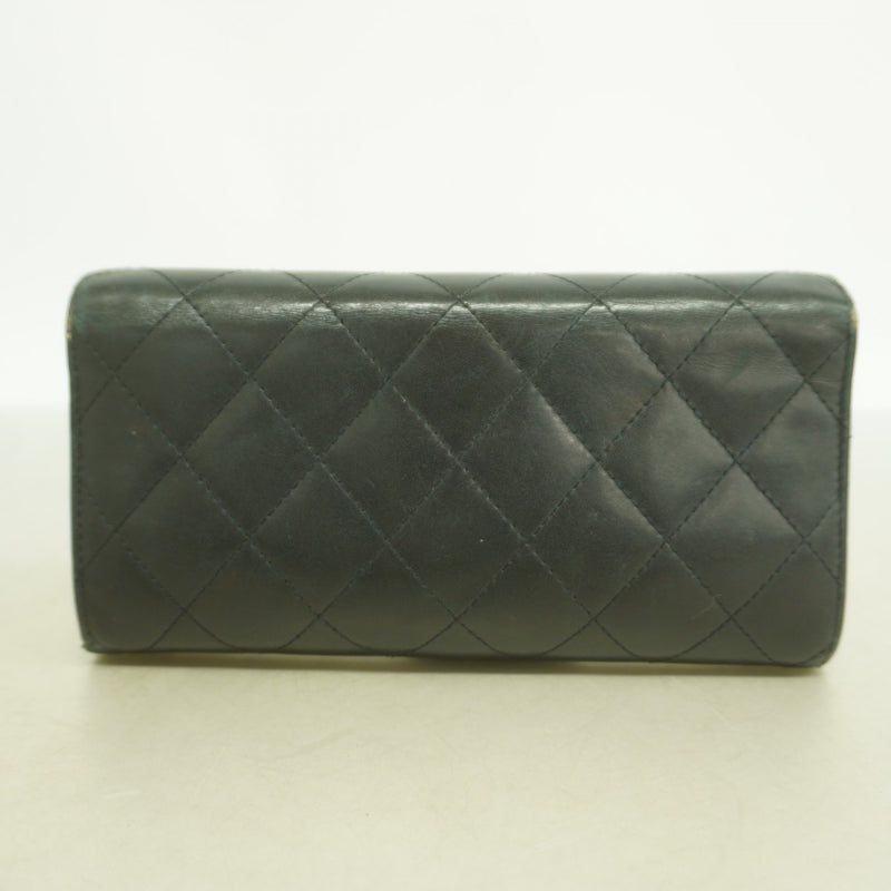 【6fd6019】シャネル 長財布 カンボン ラムスキン ブラック シルバー金具【中古】レディース