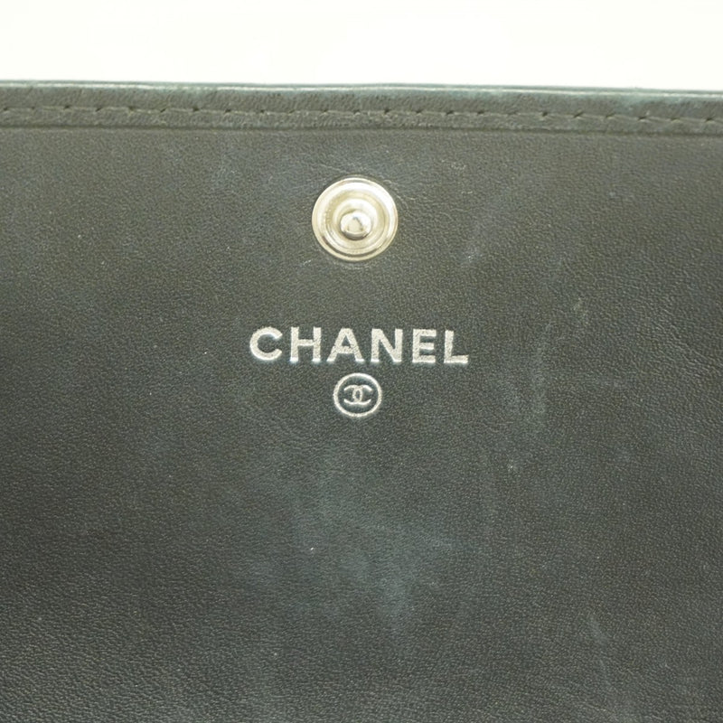 【6fd6019】シャネル 長財布 カンボン ラムスキン ブラック シルバー金具【中古】レディース