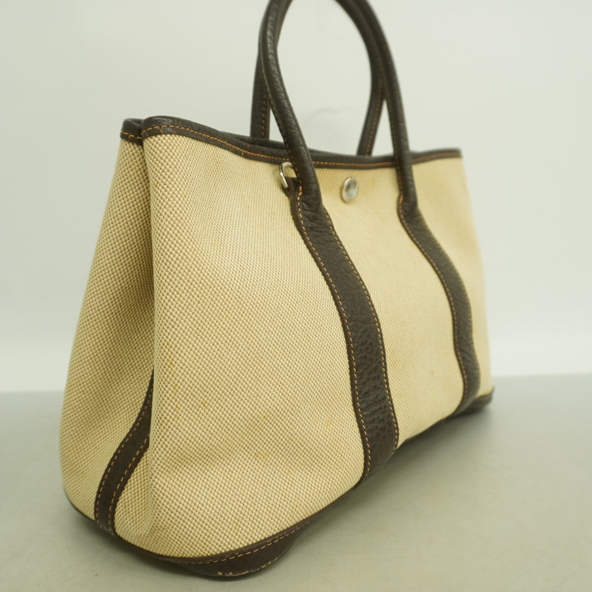 【6fd6029】エルメス トートバッグ ガーデンパーティTPM トワルアッシュ ブラウン シルバー金具 □I刻印【中古】メンズ レディース ユニセックス