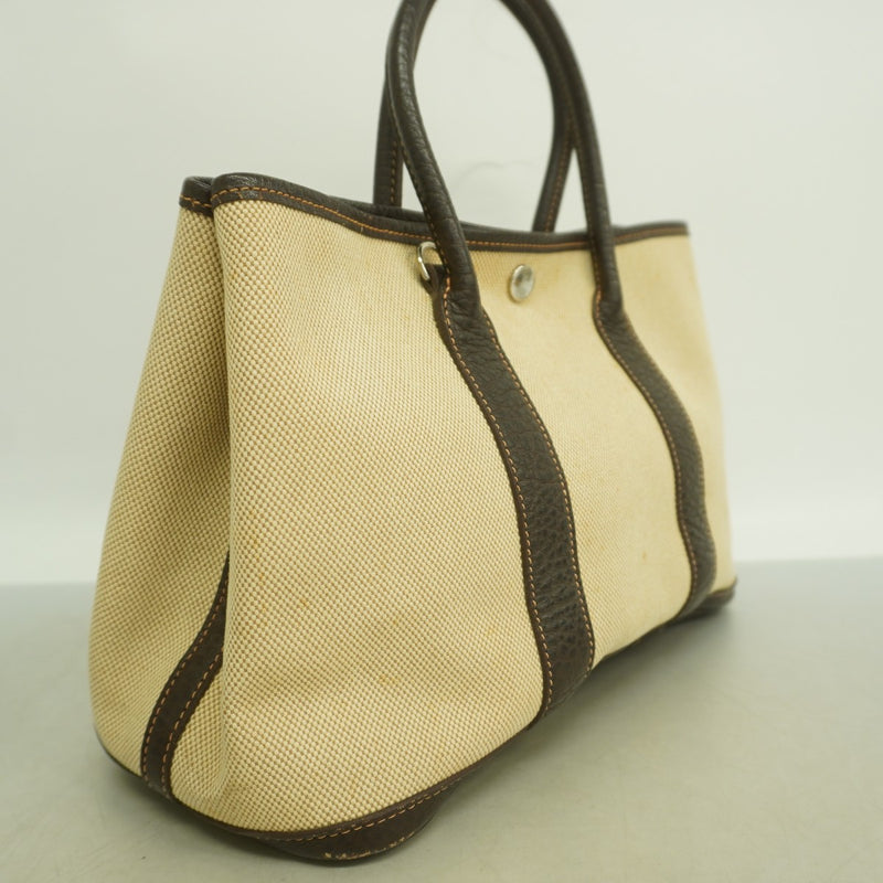 【6fd6029】エルメス トートバッグ ガーデンパーティTPM トワルアッシュ ブラウン シルバー金具 □I刻印【中古】メンズ レディース ユニセックス