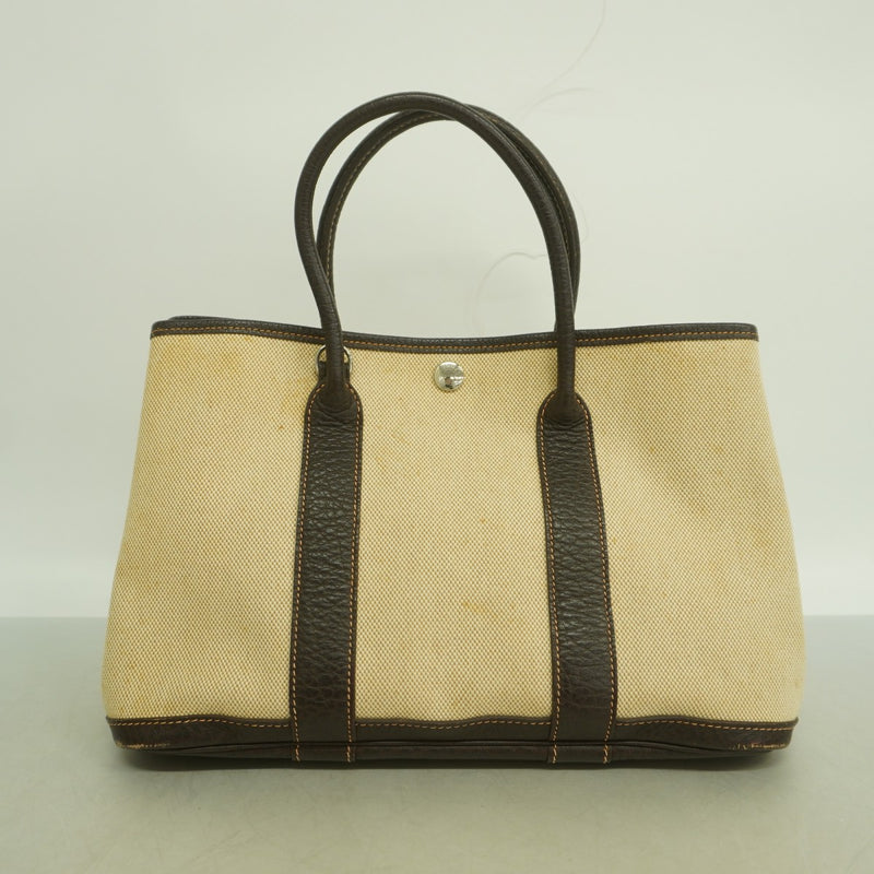 【6fd6029】エルメス トートバッグ ガーデンパーティTPM トワルアッシュ ブラウン シルバー金具 □I刻印【中古】メンズ レディース ユニセックス