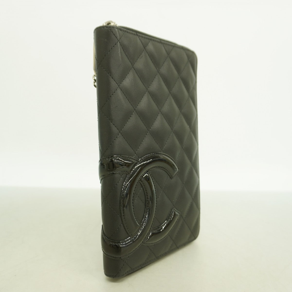 【6fd6037】シャネル 長財布 カンボン ラムスキン ブラック シルバー金具【中古】レディース