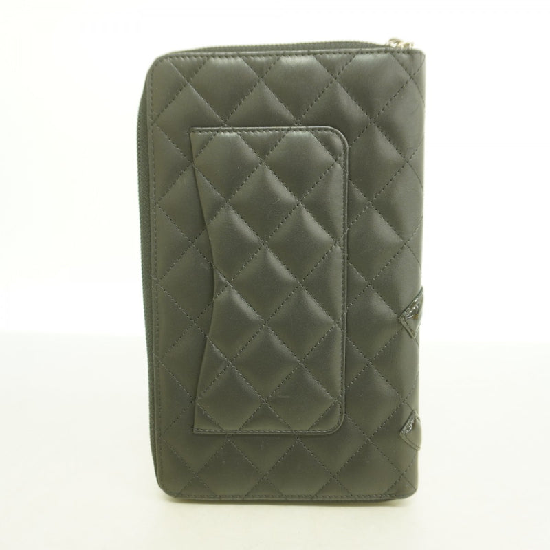 【6fd6037】シャネル 長財布 カンボン ラムスキン ブラック シルバー金具【中古】レディース