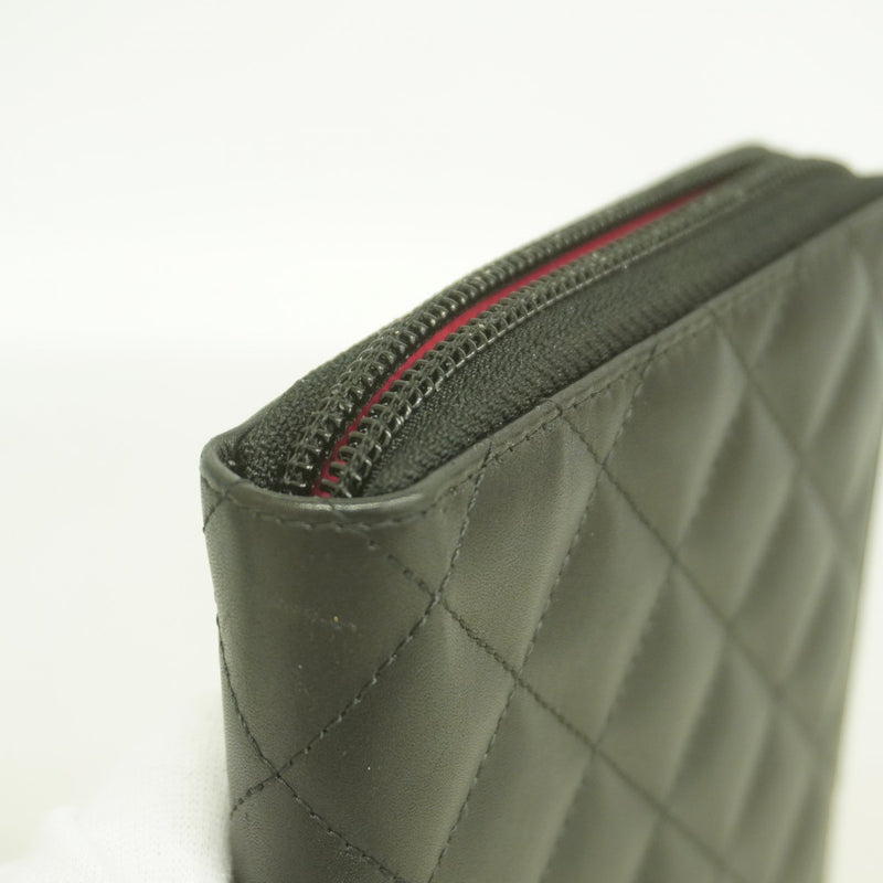 【6fd6037】シャネル 長財布 カンボン ラムスキン ブラック シルバー金具【中古】レディース