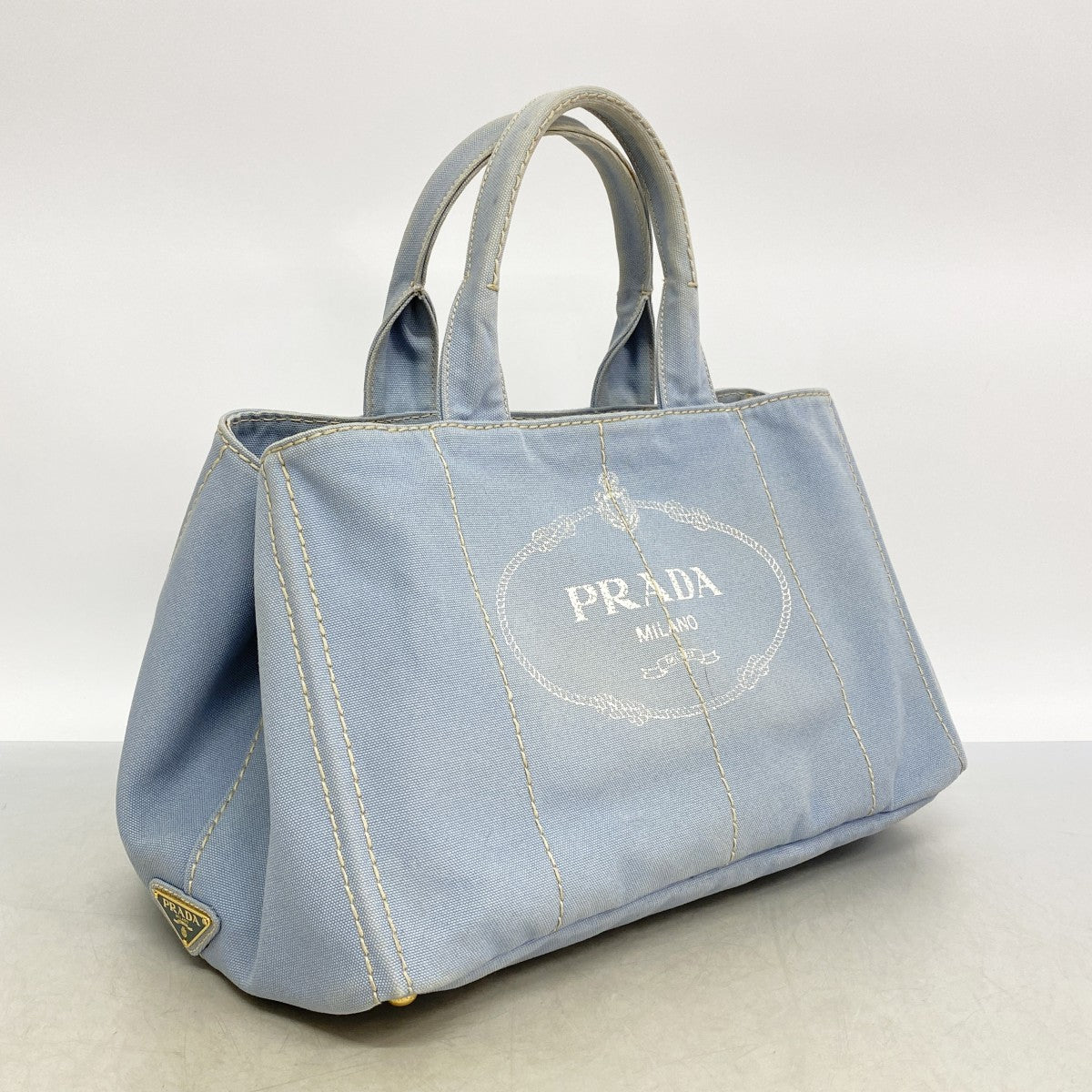 【6fd6038】プラダ トートバッグ カナパ キャンバス スカイブルー ゴールド金具【中古】レディース