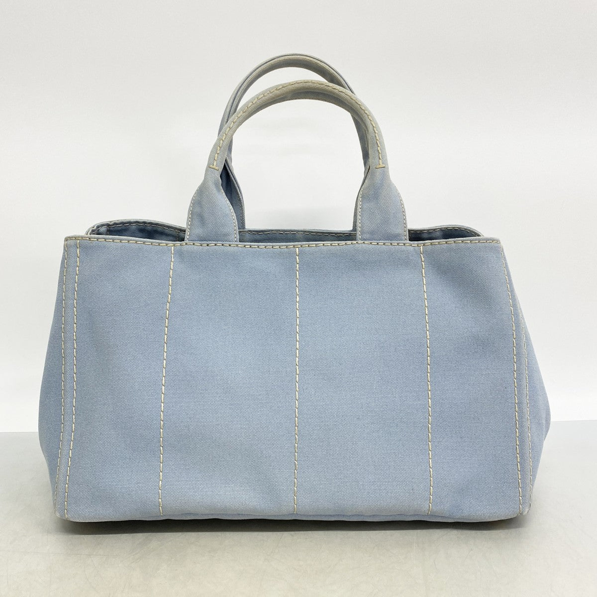 【6fd6038】プラダ トートバッグ カナパ キャンバス スカイブルー ゴールド金具【中古】レディース