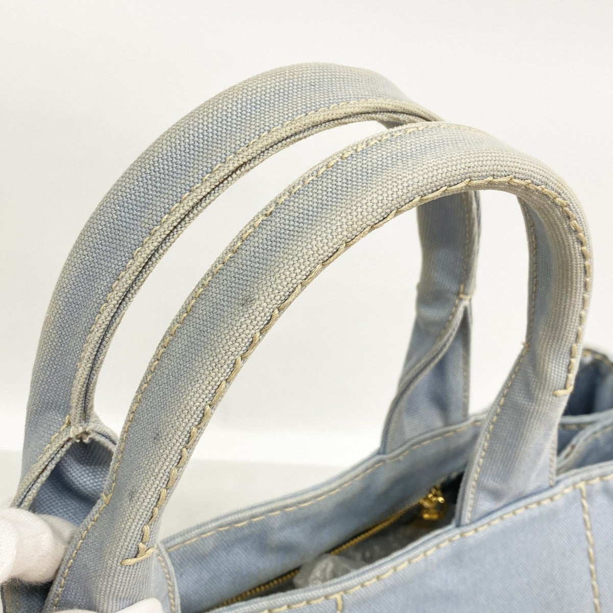 【6fd6038】プラダ トートバッグ カナパ キャンバス スカイブルー ゴールド金具【中古】レディース