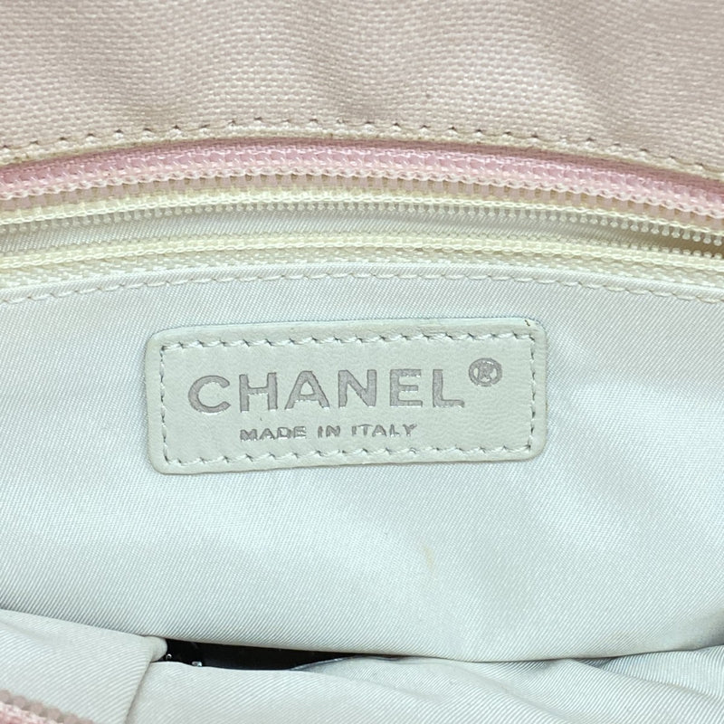 【6fd6039】シャネル トートバッグ パリビアリッツ キャンバス ピンク シルバー金具【中古】レディース