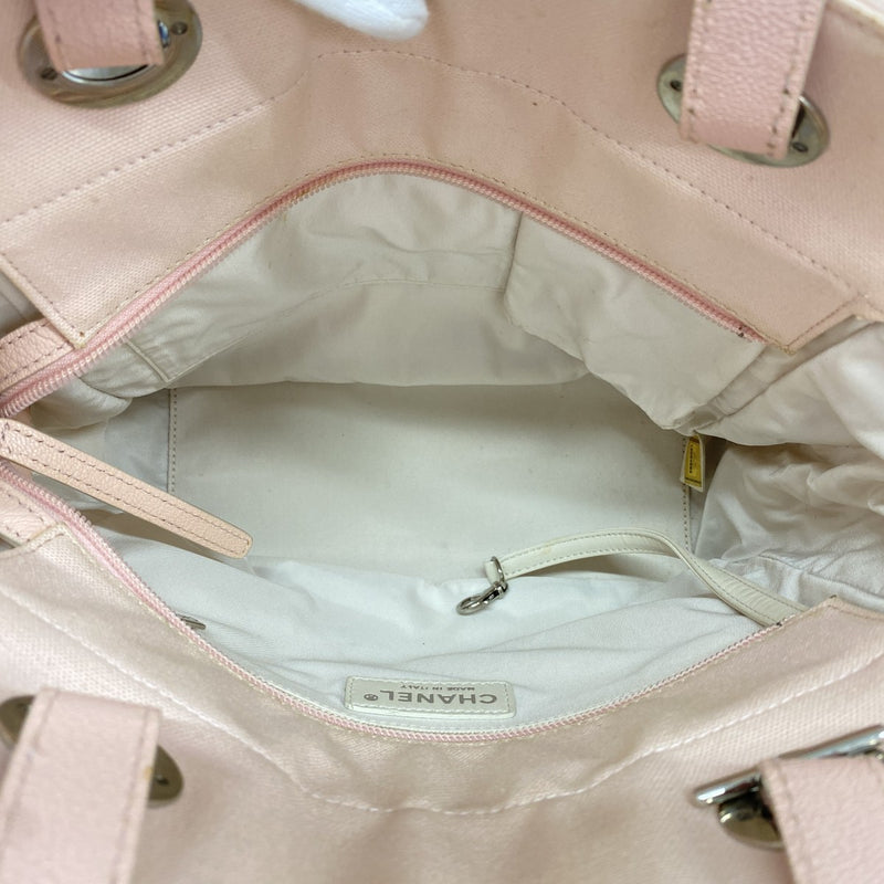 【6fd6039】シャネル トートバッグ パリビアリッツ キャンバス ピンク シルバー金具【中古】レディース