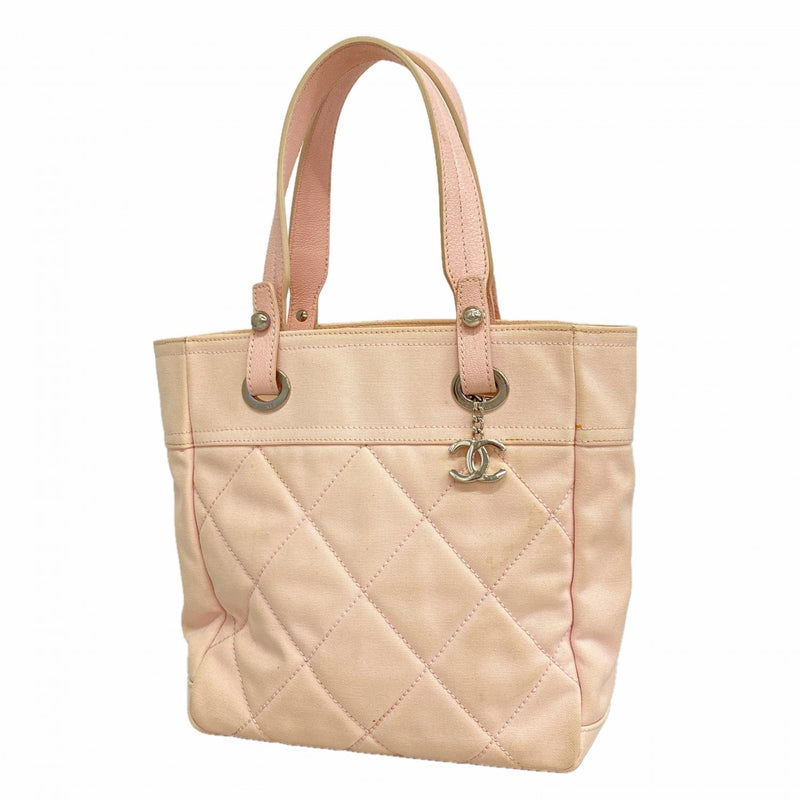 【6fd6039】シャネル トートバッグ パリビアリッツ キャンバス ピンク シルバー金具【中古】レディース